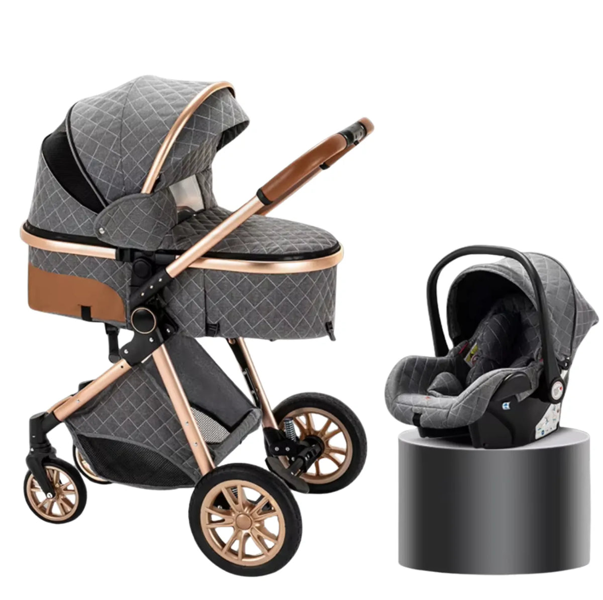 Poussette trio 3 en 1 pliable avec nacelle et siège réversible nouveau-né