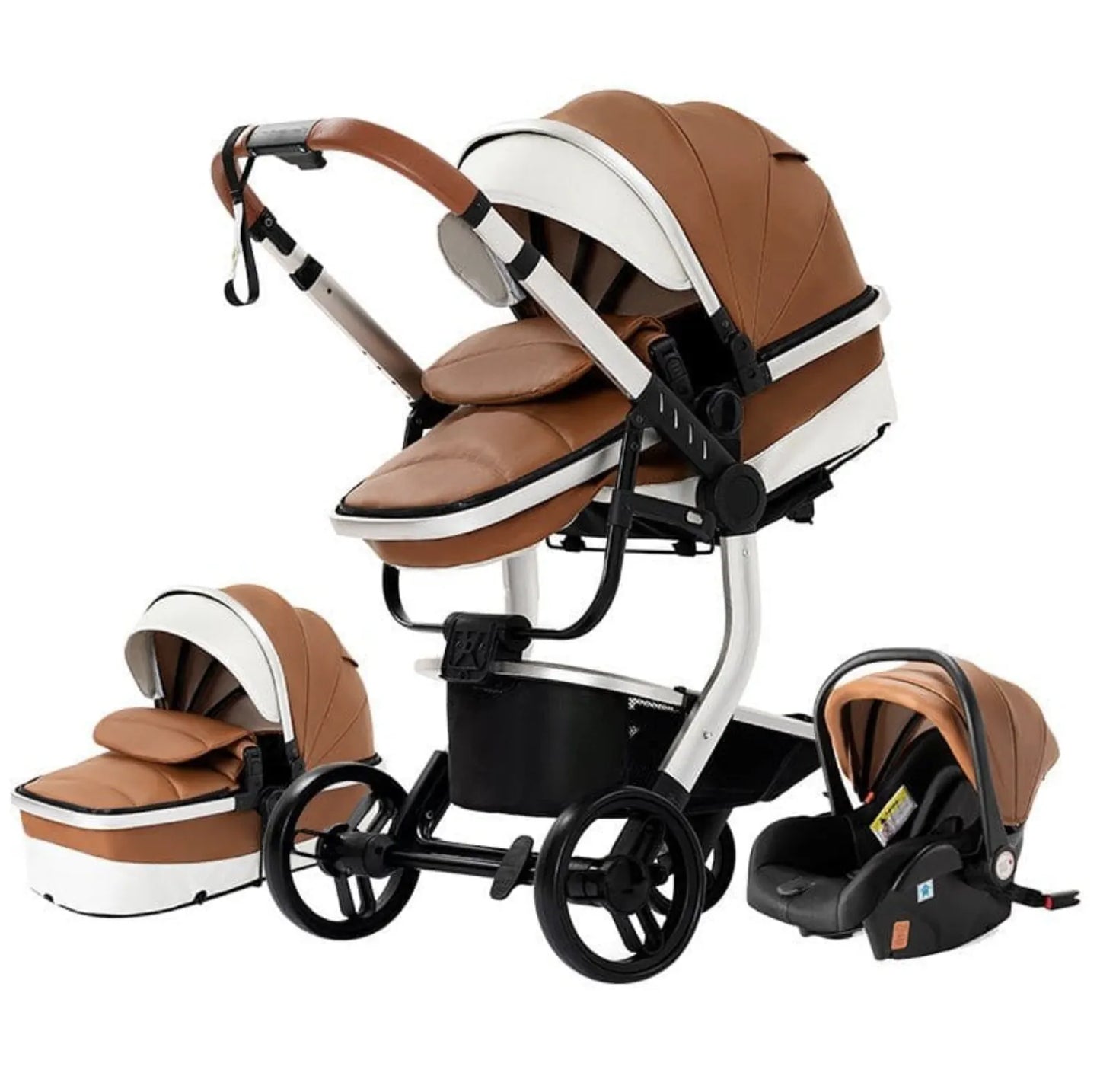 Poussette Bébé 3-en-1 – Châssis Pliable avec Nacelle et Assise Réversible