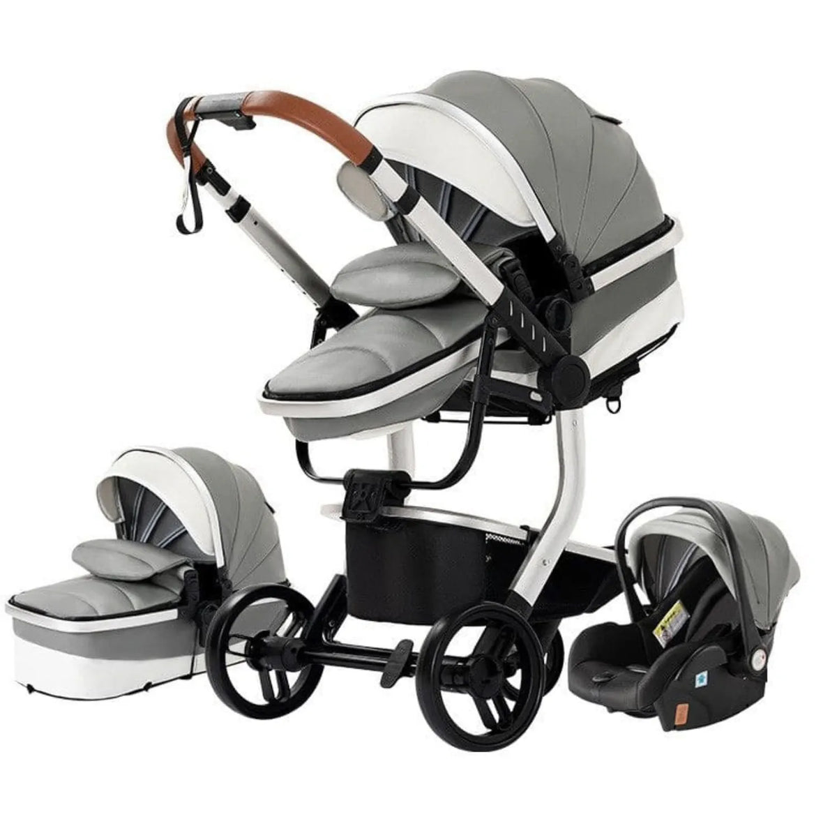 Poussette bébé 3 en 1 châssis pliable compact