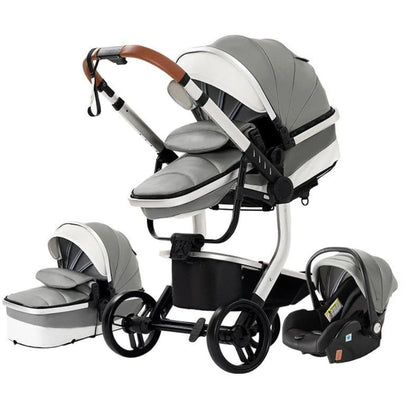 Poussette Bébé 3-en-1 – Châssis Pliable avec Nacelle et Assise Réversible