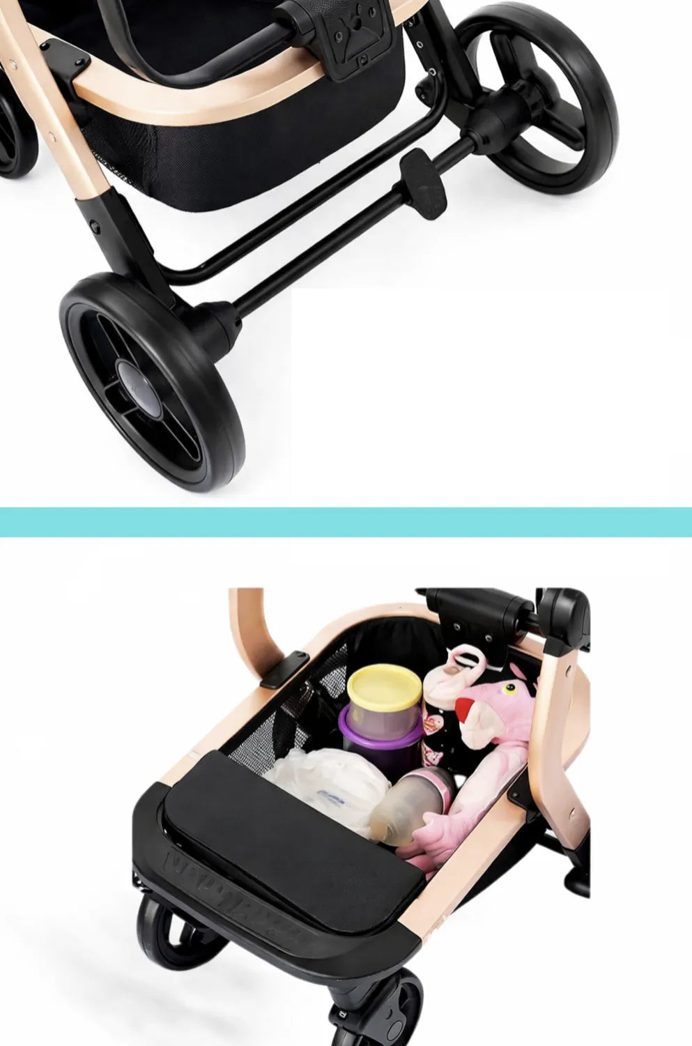 Poussette Bébé 3-en-1 – Châssis Pliable avec Nacelle et Assise Réversible