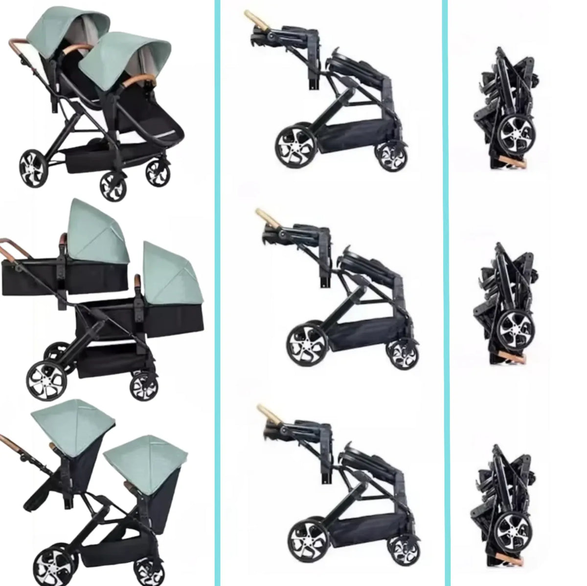 Poussette double enfants roues tout-terrain