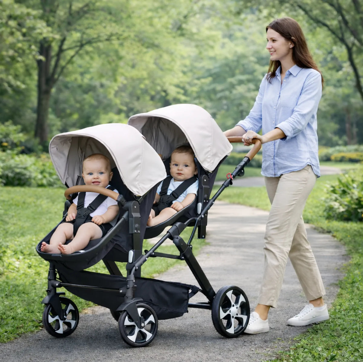 Poussette double vue de profil pliable