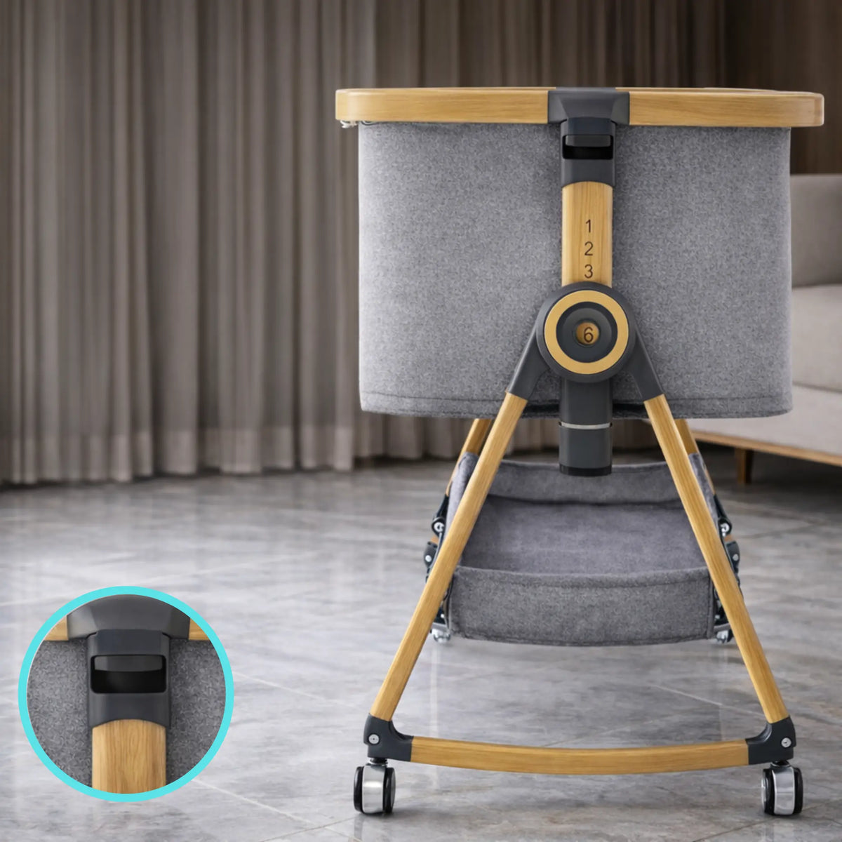 Berceau bébé cododo vue de côté système de fixation