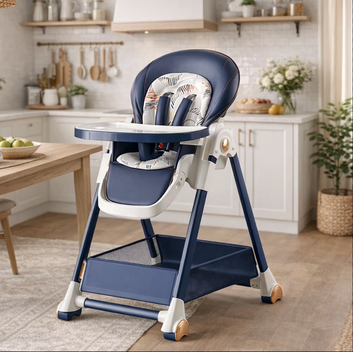 Chaise haute bébé roues freinables déplacement facile