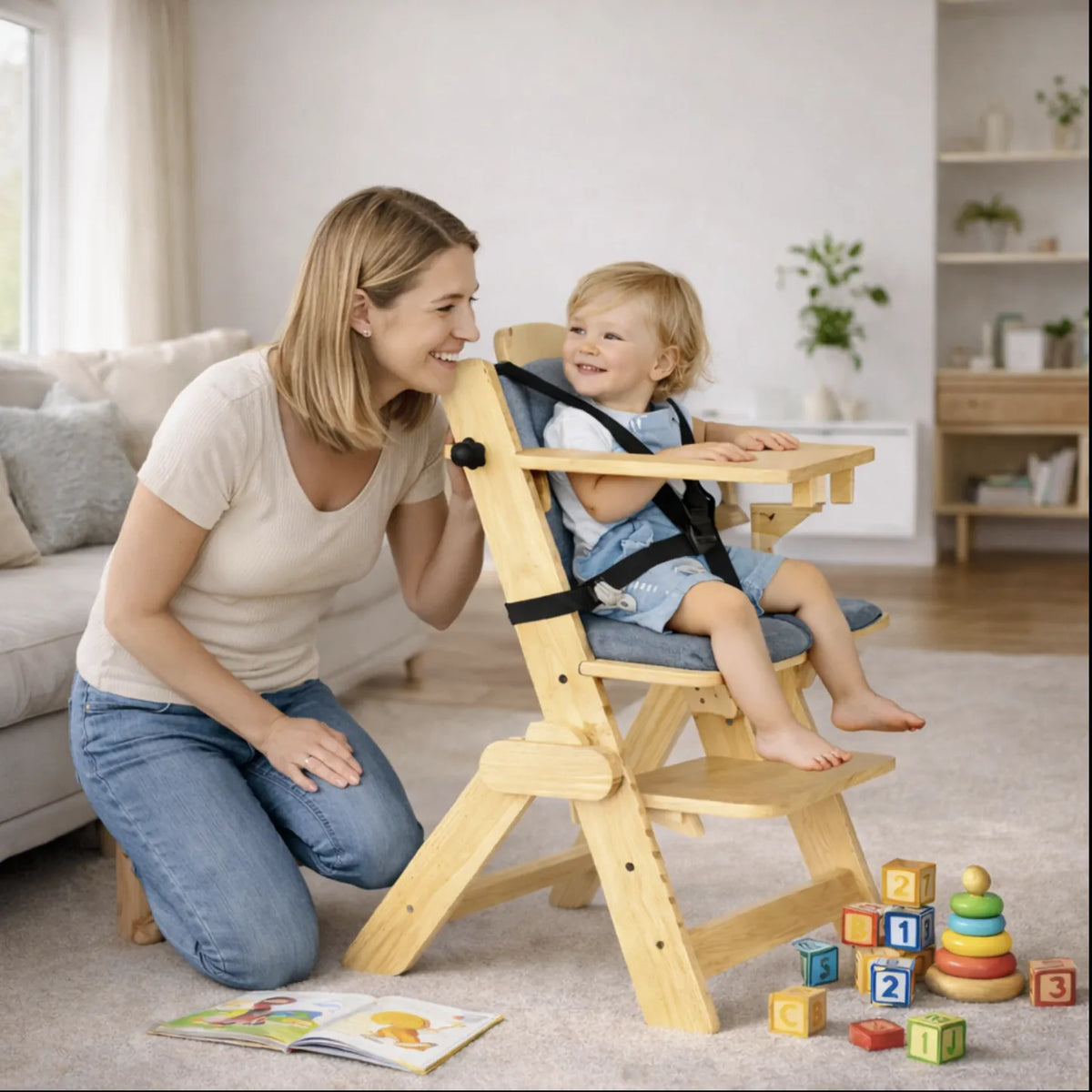 Chaise haute bois bébé repose-pieds réglable