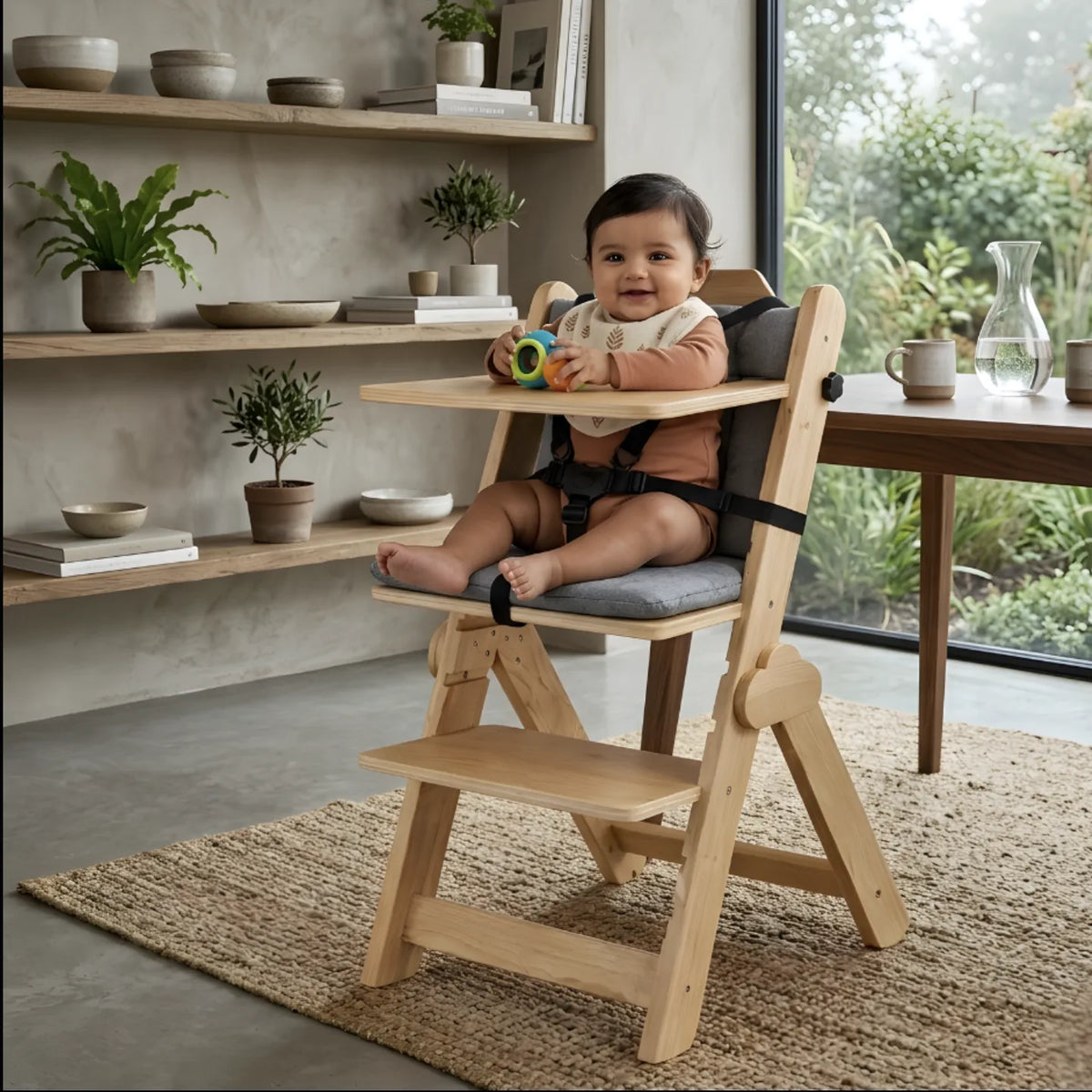 Chaise haute bois bébé assise ajustable hauteur