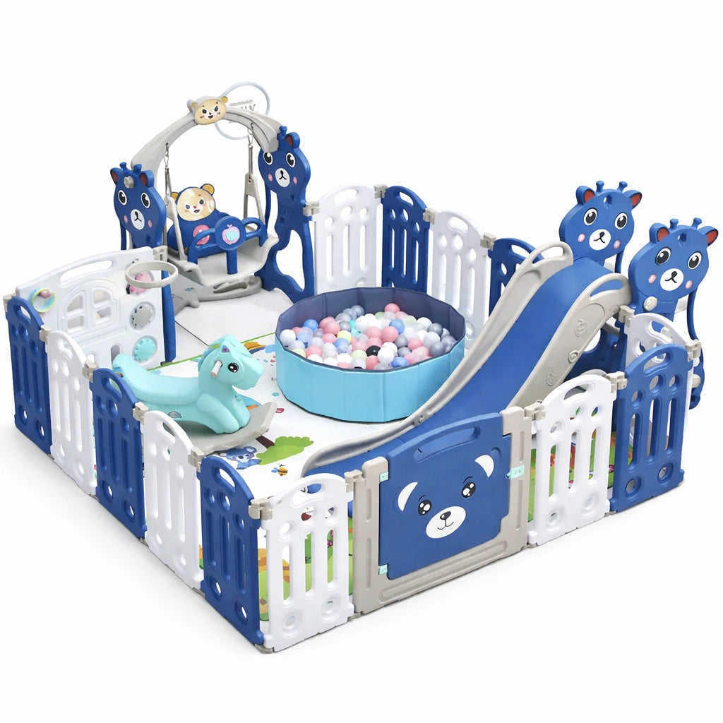 Parc bébé modulable avec toboggan balançoire et éléments amovibles