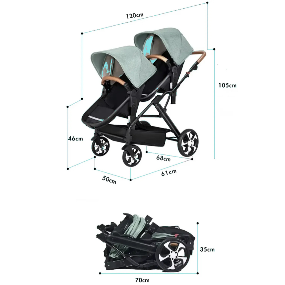 Poussette double châssis pliable compact dimensions