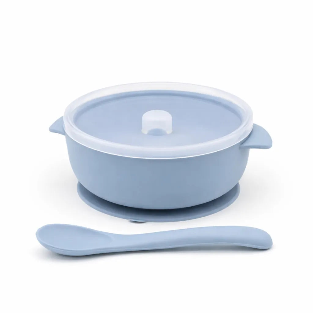 Bol bébé en silicone avec ventouse couvercle et cuillère inclus